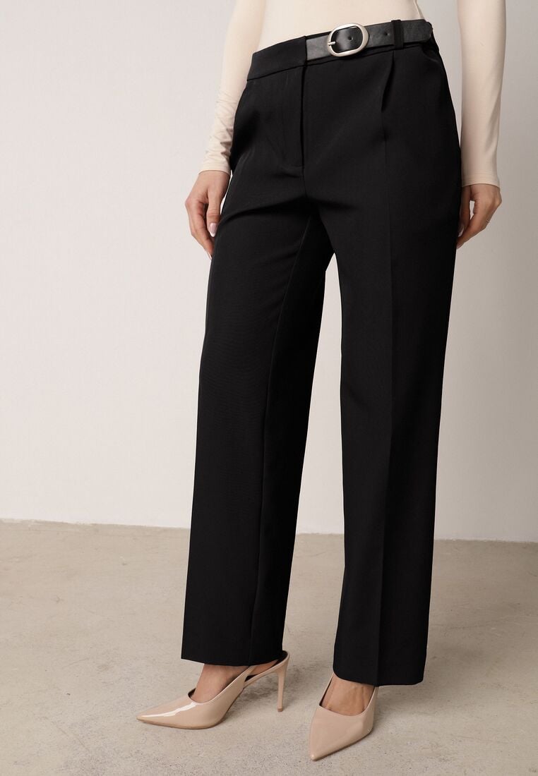 Czarne Garniturowe Spodnie VICES na Kant z Wszytym Paskiem z Klamrą Azivore 1