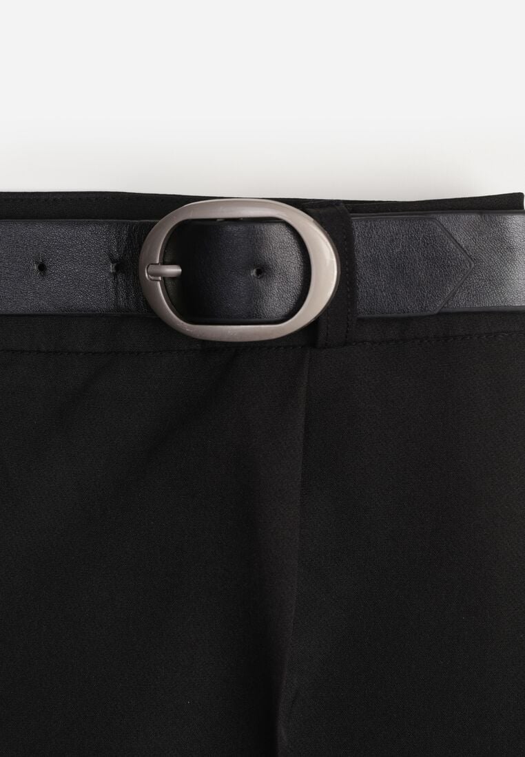 Czarne Garniturowe Spodnie VICES na Kant z Wszytym Paskiem z Klamrą Azivore 8