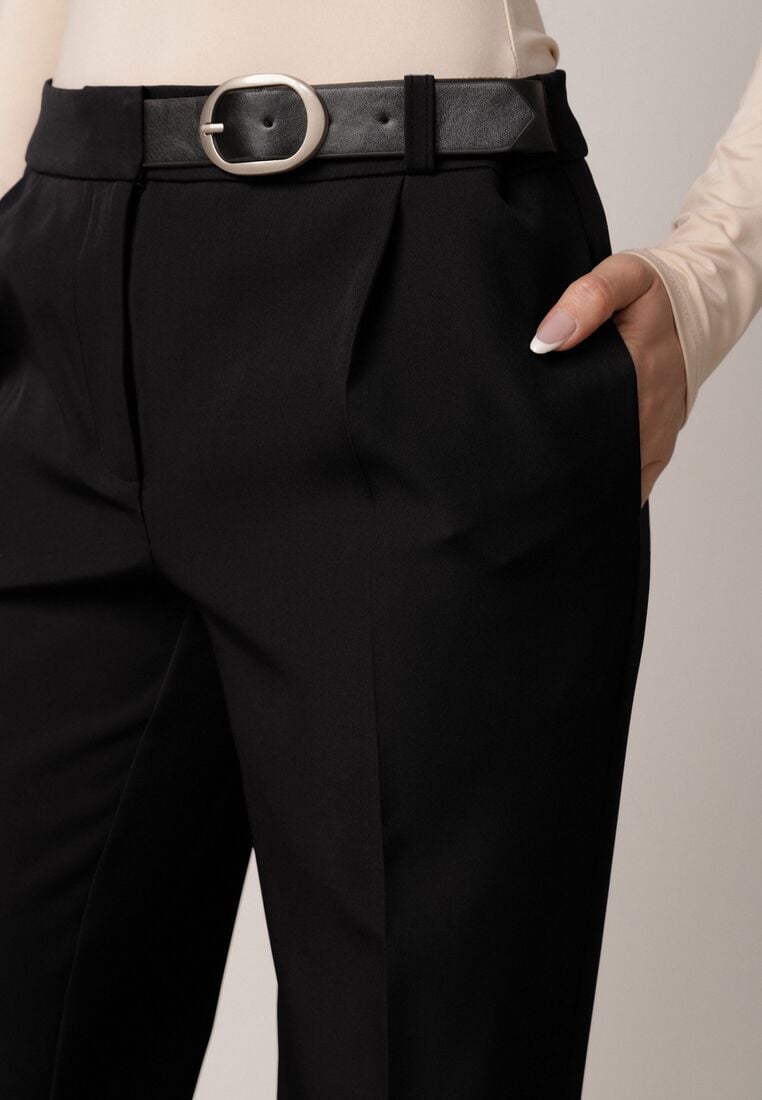 Czarne Garniturowe Spodnie VICES na Kant z Wszytym Paskiem z Klamrą Azivore 5