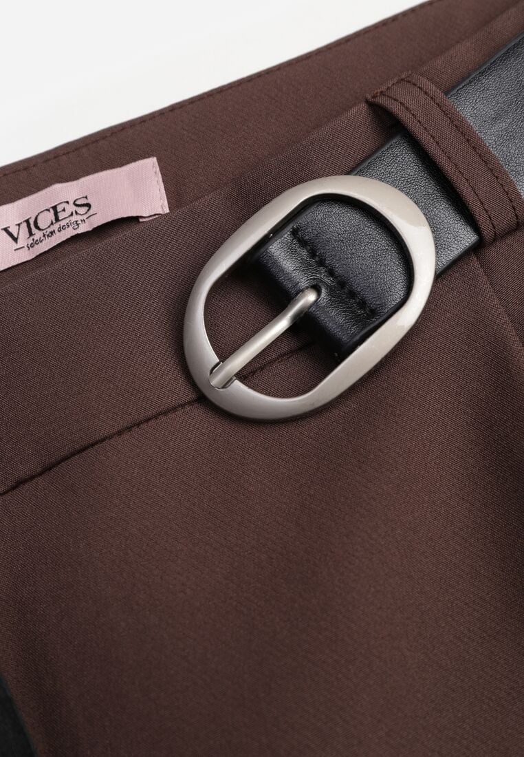 Brązowe Garniturowe Spodnie VICES na Kant z Wszytym Paskiem z Klamrą Azivore 8