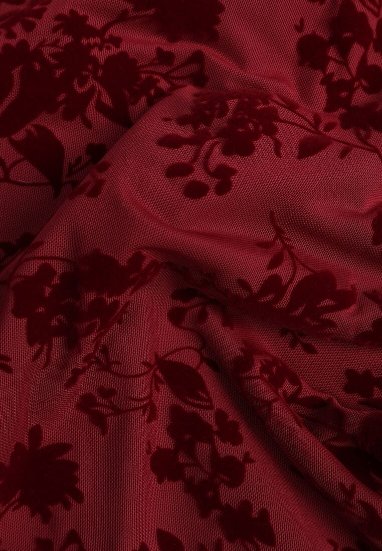 Czerwona Siateczkowa Sukienka Koktajlowa VICES z Welurowym Wzorem w Kwiaty Azimene 8