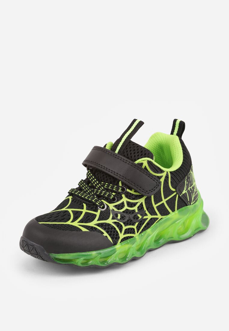 Czarne Buty Sportowe ze Świecącą Podeszwą LED i Motywem Pajęczyny Zidola 2