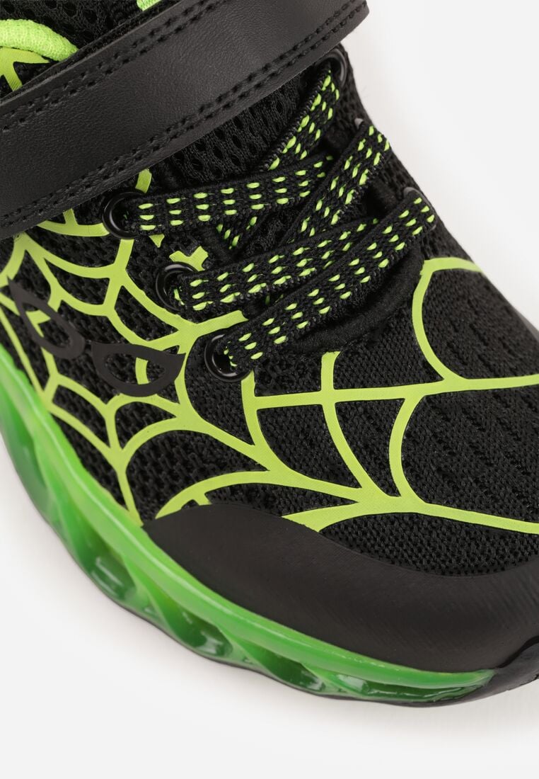 Czarne Buty Sportowe ze Świecącą Podeszwą LED i Motywem Pajęczyny Zidola 5