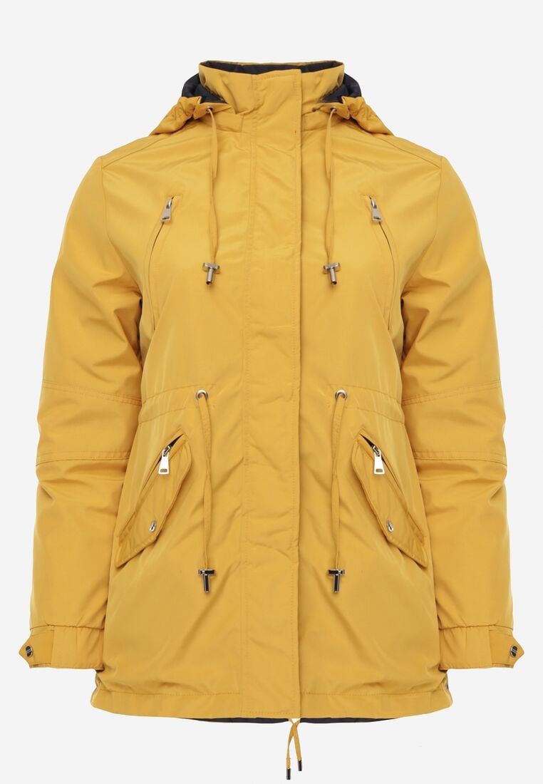 Żółto-Granatowa Przejściowa Kurtka Dwustronna Parka z Pikowaniem i Kapturem Tidare 6