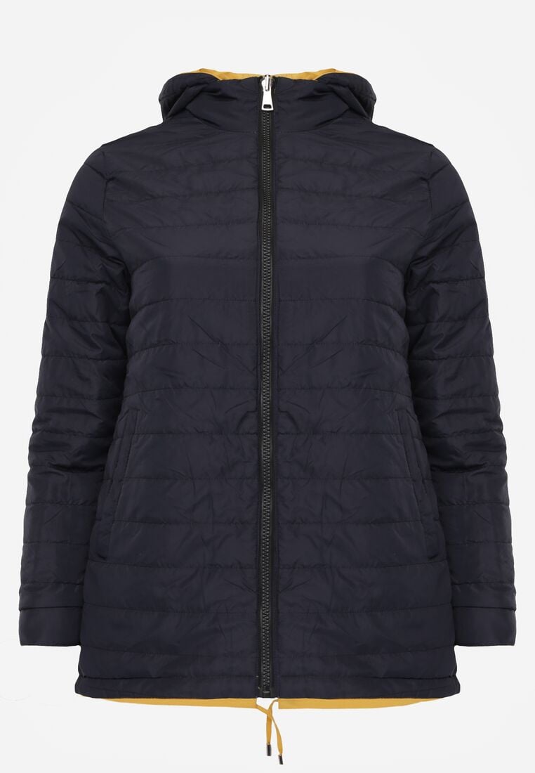 Żółto-Granatowa Przejściowa Kurtka Dwustronna Parka z Pikowaniem i Kapturem Tidare 7