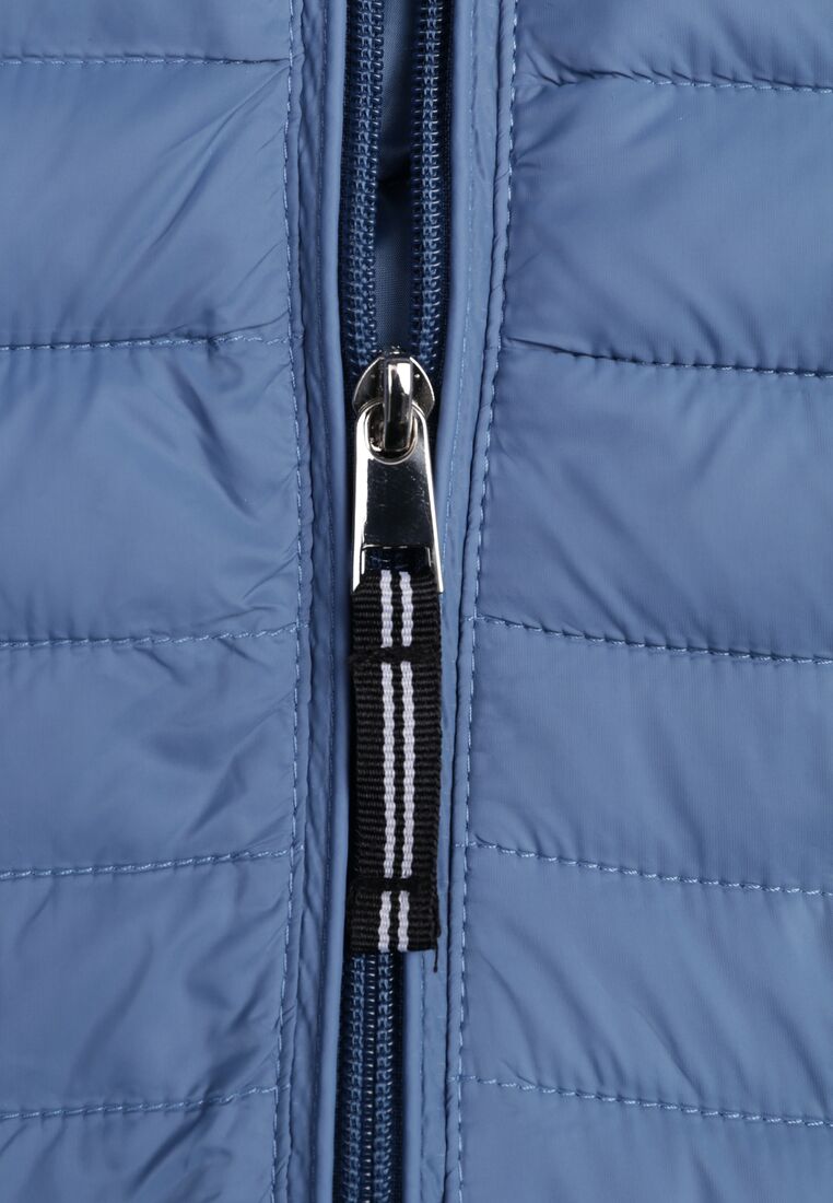 Niebieska Pikowana Kurtka Przejściowa z Kapturem z Lamówką i Ściągaczami Zidara 8