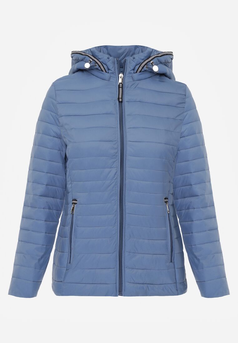 Niebieska Pikowana Kurtka Przejściowa z Kapturem z Lamówką i Ściągaczami Zidara 6