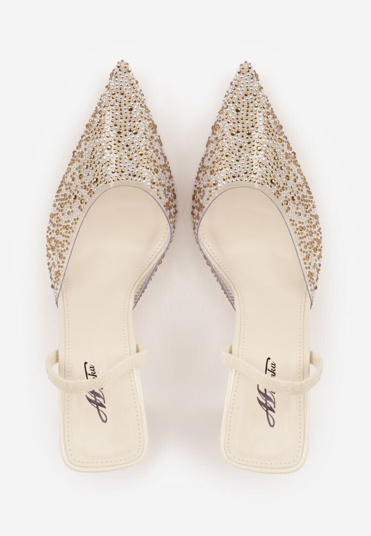 Beżowe Transparentne Szpilki z Odkrytą Piętą i Cyrkoniami na Nosku Ilunatia 6