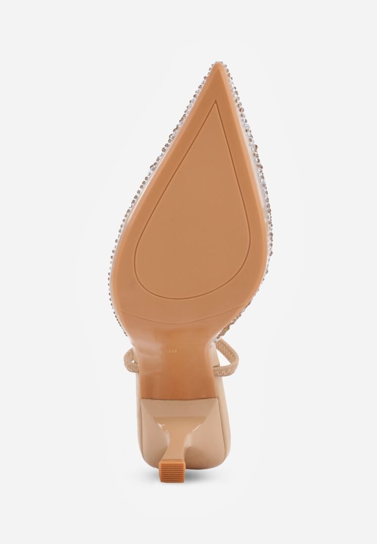 Ciemnobeżowe Transparentne Szpilki z Odkrytą Piętą i Cyrkoniami na Nosku Ilunatia 7