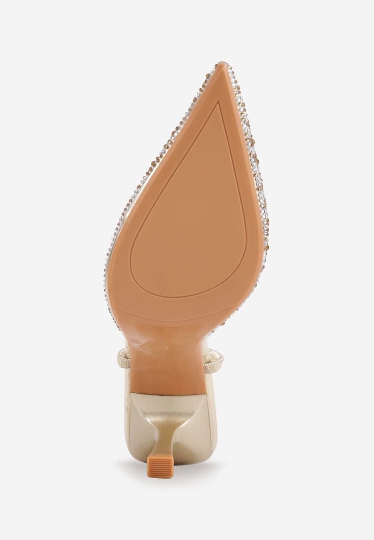 Złote Transparentne Szpilki z Odkrytą Piętą i Cyrkoniami na Nosku Ilunatia 7