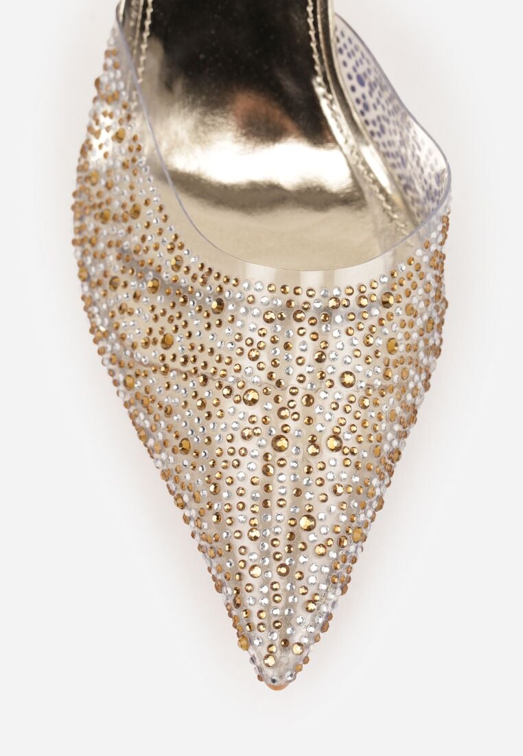 Złote Transparentne Szpilki z Odkrytą Piętą i Cyrkoniami na Nosku Ilunatia 9