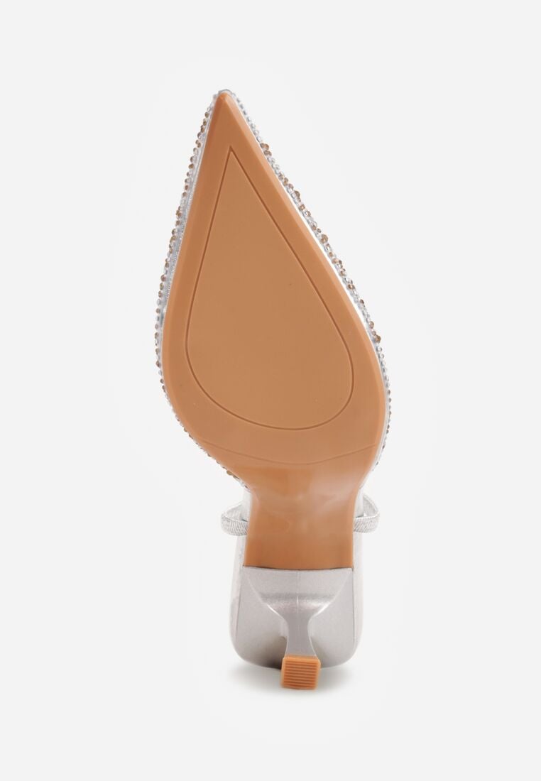 Srebrne Transparentne Szpilki z Odkrytą Piętą i Cyrkoniami na Nosku Ilunatia 7