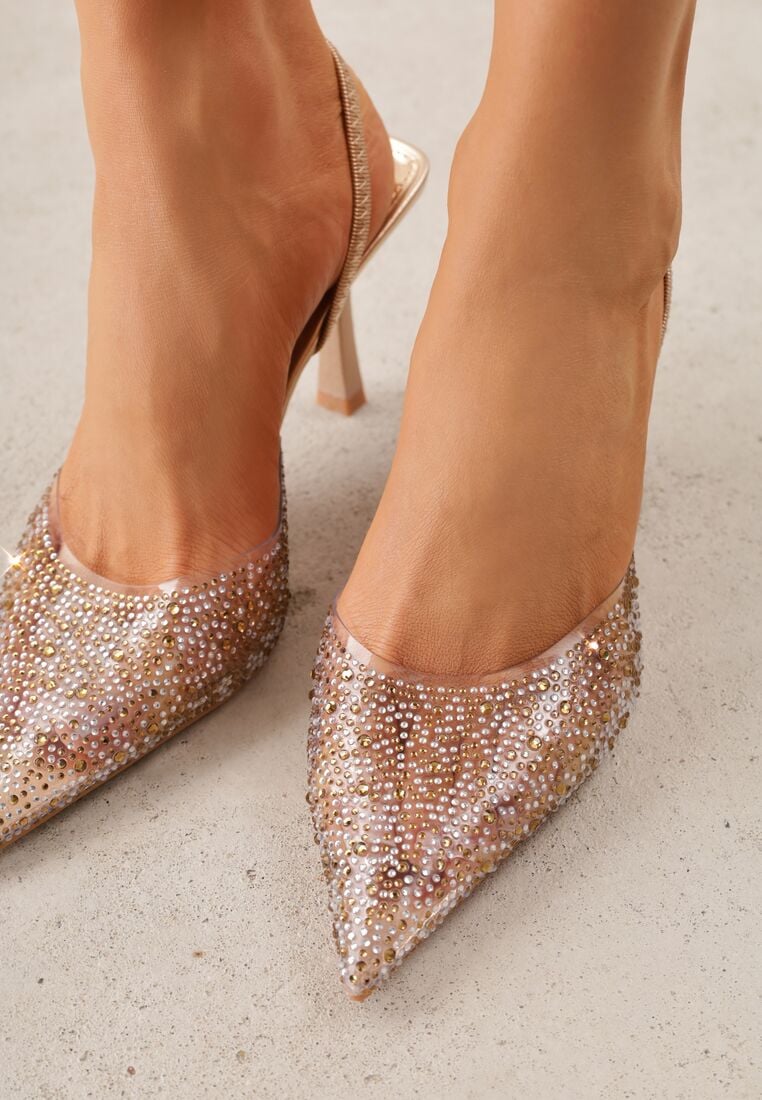 Szampańskie Transparentne Szpilki z Odkrytą Piętą i Cyrkoniami na Nosku Ilunatia 3