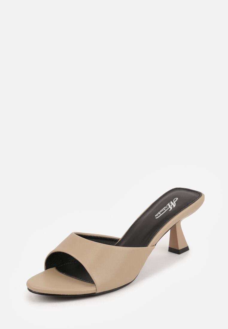 Ciemnobeżowe Klapki na Kaczuszce z Otwartym Noskiem Calenatia 5