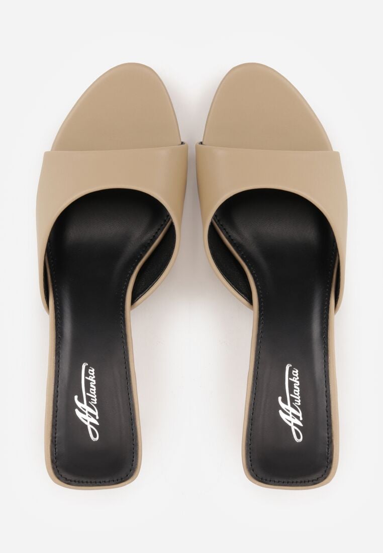 Ciemnobeżowe Klapki na Kaczuszce z Otwartym Noskiem Calenatia 6