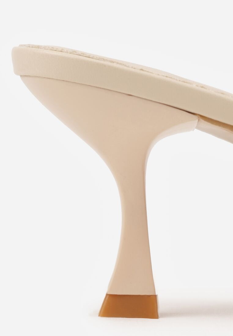 Beżowe Klapki na Niskiej Szpilce z Odkrytym Noskiem Cametea 8