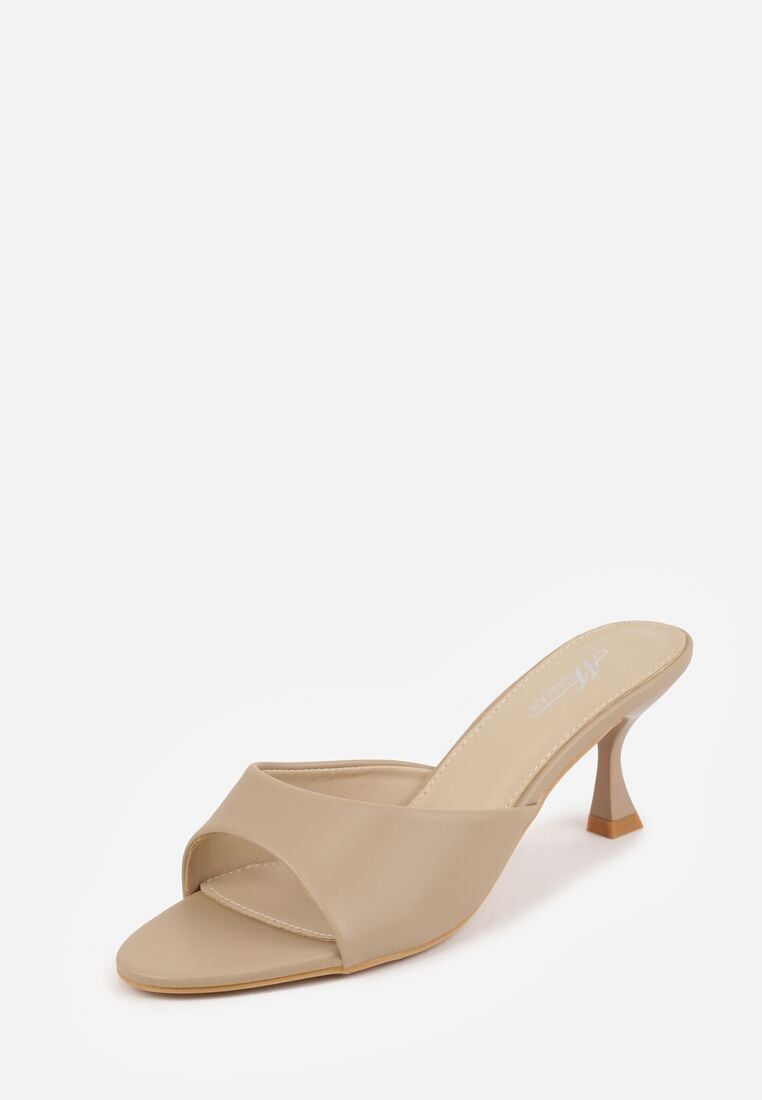 Ciemnobeżowe Klapki na Niskiej Szpilce z Odkrytym Noskiem Cametea 5