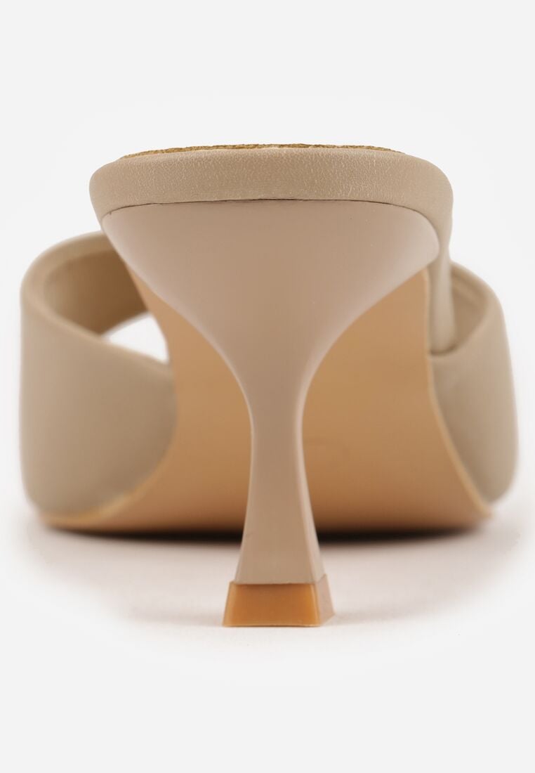 Ciemnobeżowe Klapki na Niskiej Szpilce z Odkrytym Noskiem Cametea 8