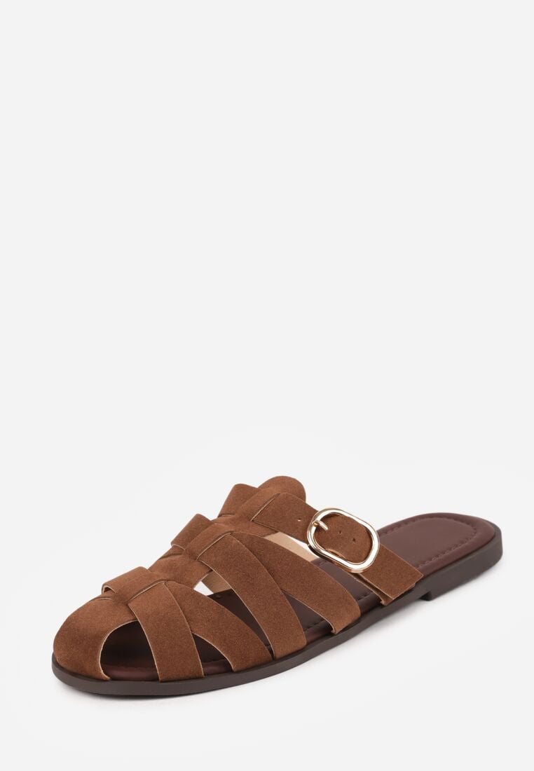 Brązowe Klapki z Paskami w Stylu Gladiatorek z Klamerką Lorianatea 5
