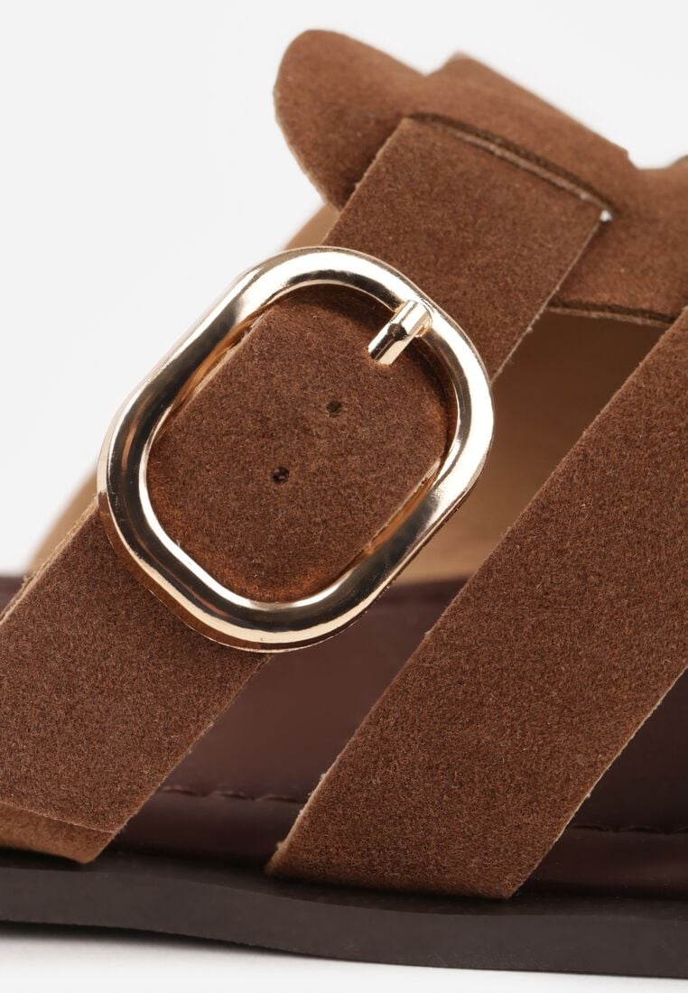 Brązowe Klapki z Paskami w Stylu Gladiatorek z Klamerką Lorianatea 9