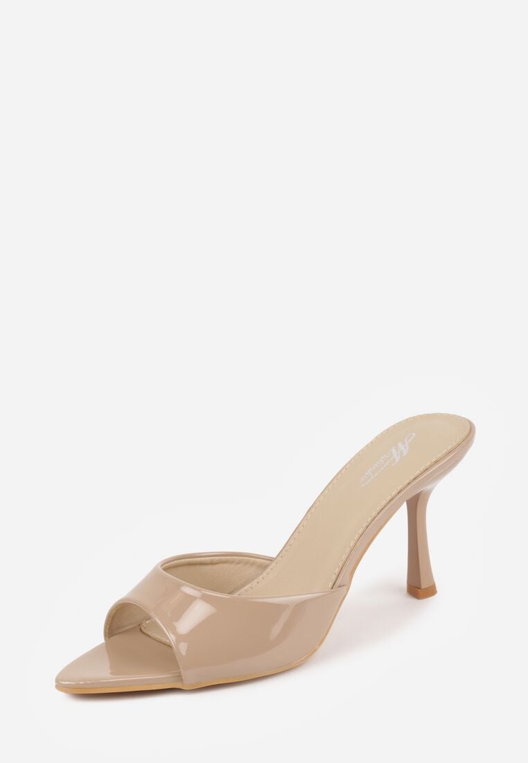 Ciemnobeżowe Klapki na Szpilce z Odkrytym Noskiem w Szpic Astranate 5