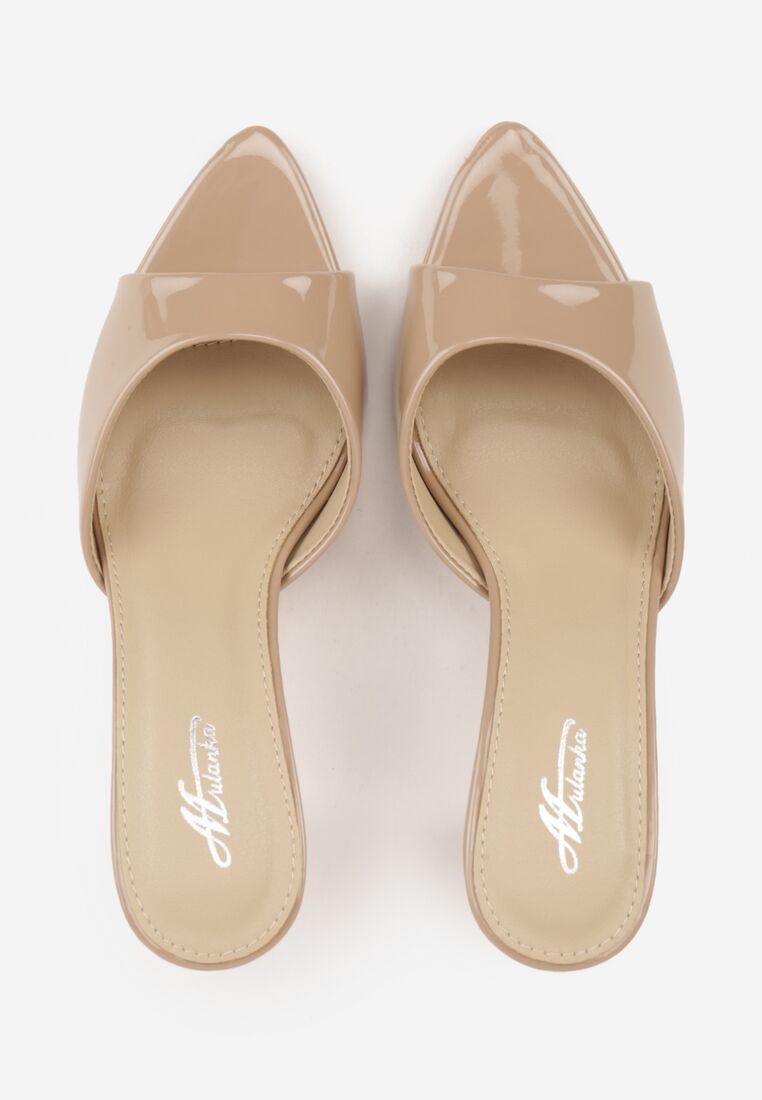 Ciemnobeżowe Klapki na Szpilce z Odkrytym Noskiem w Szpic Astranate 6