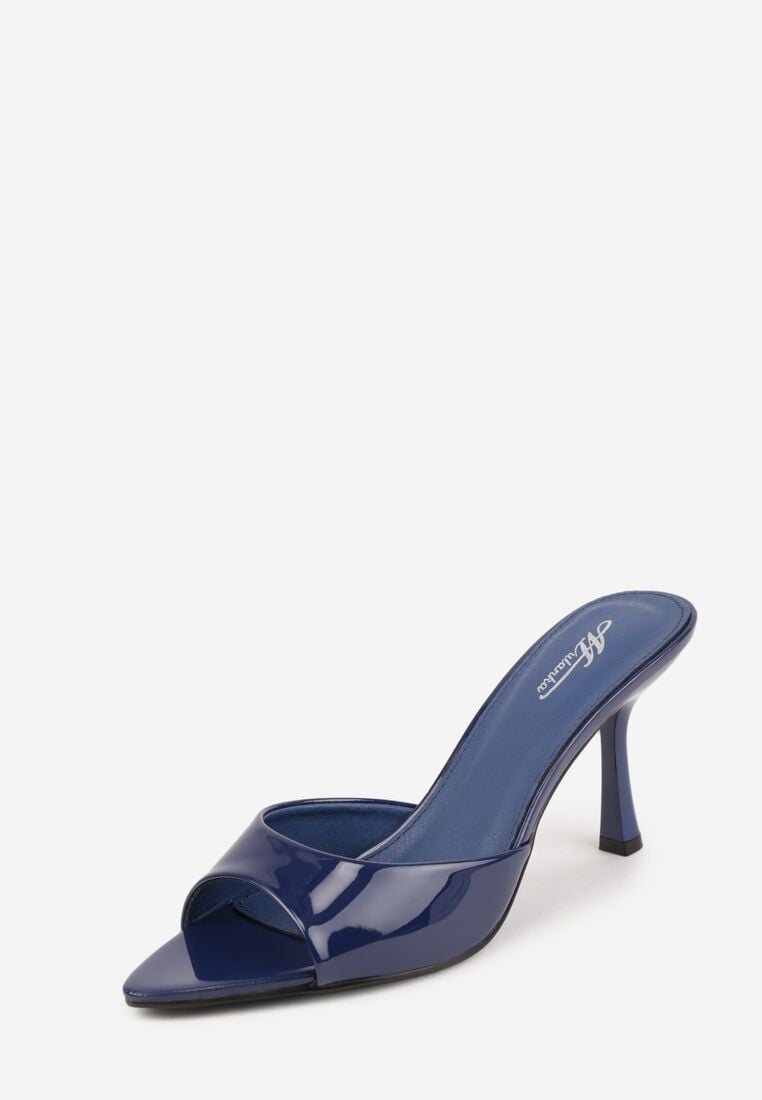 Granatowe Klapki na Szpilce z Odkrytym Noskiem w Szpic Astranate 5