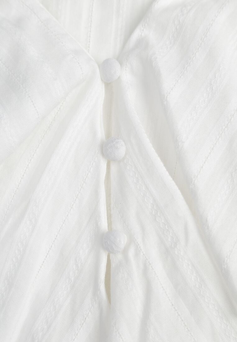 Biała Bawełniana Bluzka w Romantycznym Stylu z Falbankami i Wiązaniem Cezarina 8