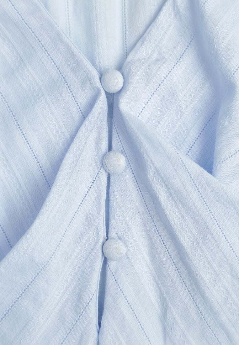 Niebieska Bawełniana Bluzka w Romantycznym Stylu z Falbankami i Wiązaniem Cezarina 8