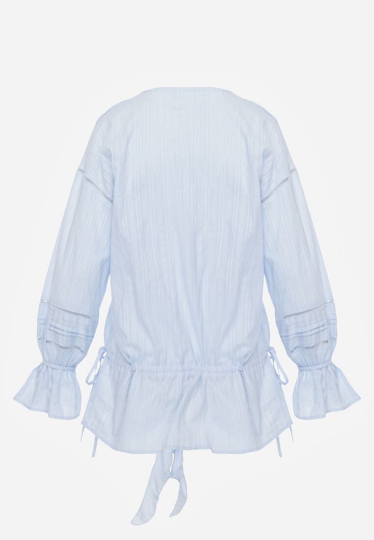 Niebieska Bawełniana Bluzka w Romantycznym Stylu z Falbankami i Wiązaniem Cezarina 7