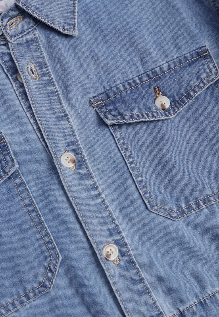 Niebieska Koszulowa Sukienka Jeansowa z Marszczeniem i Guzikami Dorinatta 8