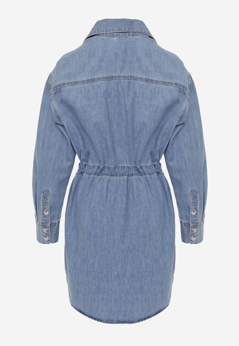 Niebieska Koszulowa Sukienka Jeansowa z Marszczeniem i Guzikami Dorinatta 7