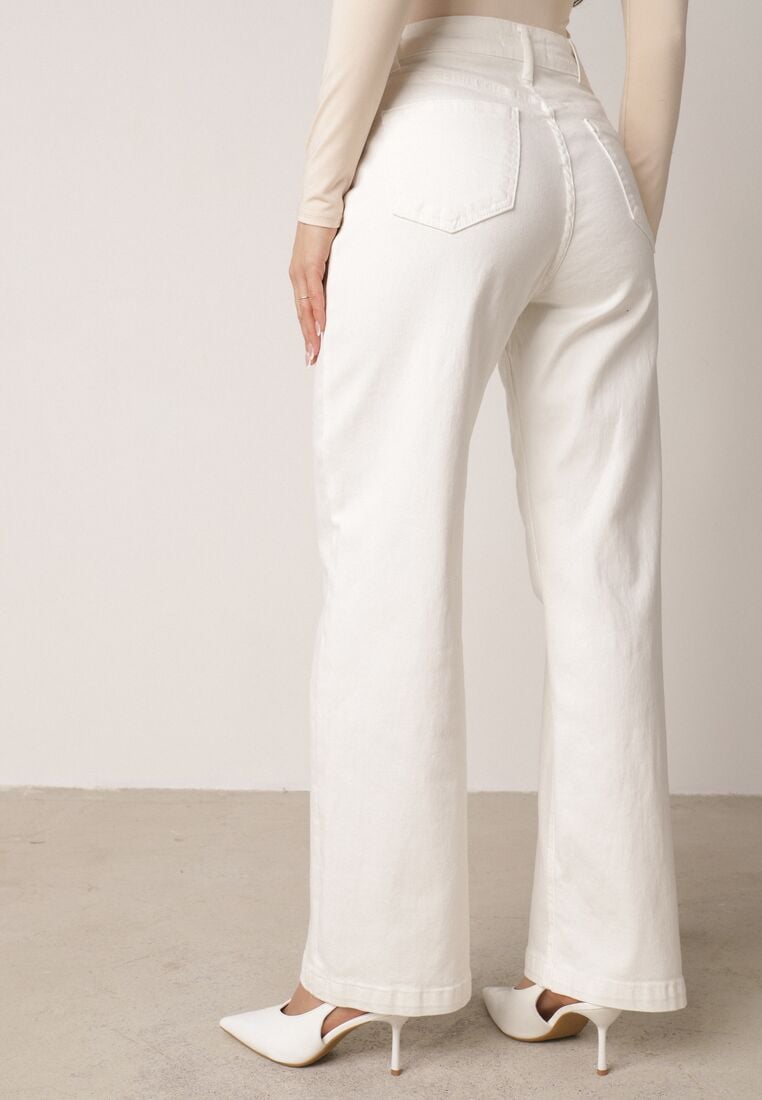 Białe Szerokie Jeansy z Bawełny z Wysokim Stanem Dalinatea 3