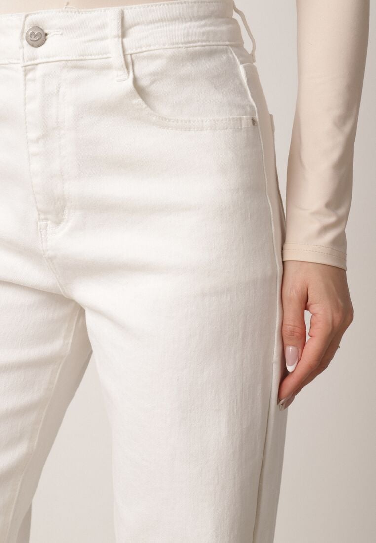 Białe Szerokie Jeansy z Bawełny z Wysokim Stanem Dalinatea 5