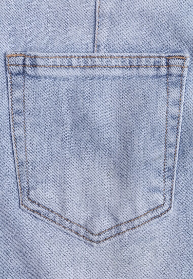 Niebieska Jeansowa Spódnica z Bawełną Wysokim Stanem i Rozcięciem z Przodu Cannate 8