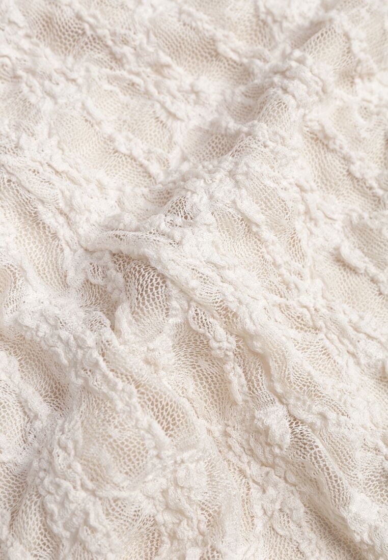 Beżowy Koronkowy Komplet Top Wiązany na Szyi i Spódnica Corinatea 8