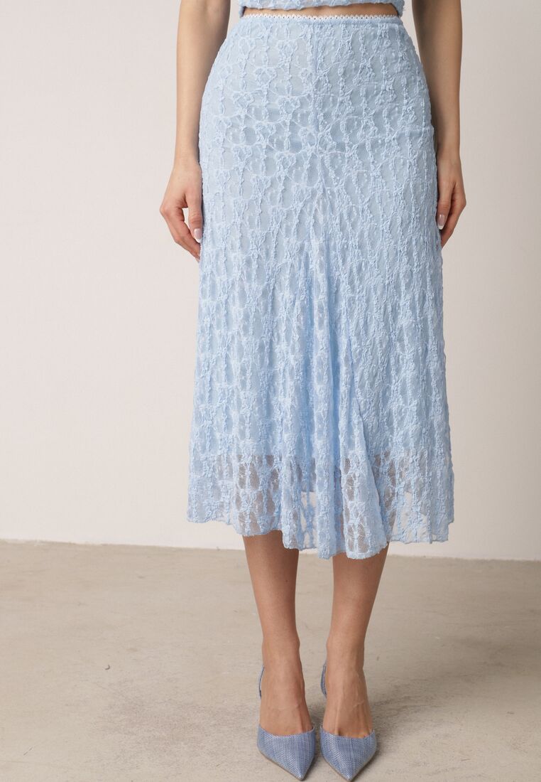 Niebieski Koronkowy Komplet Top Wiązany na Szyi i Spódnica Corinatea 4