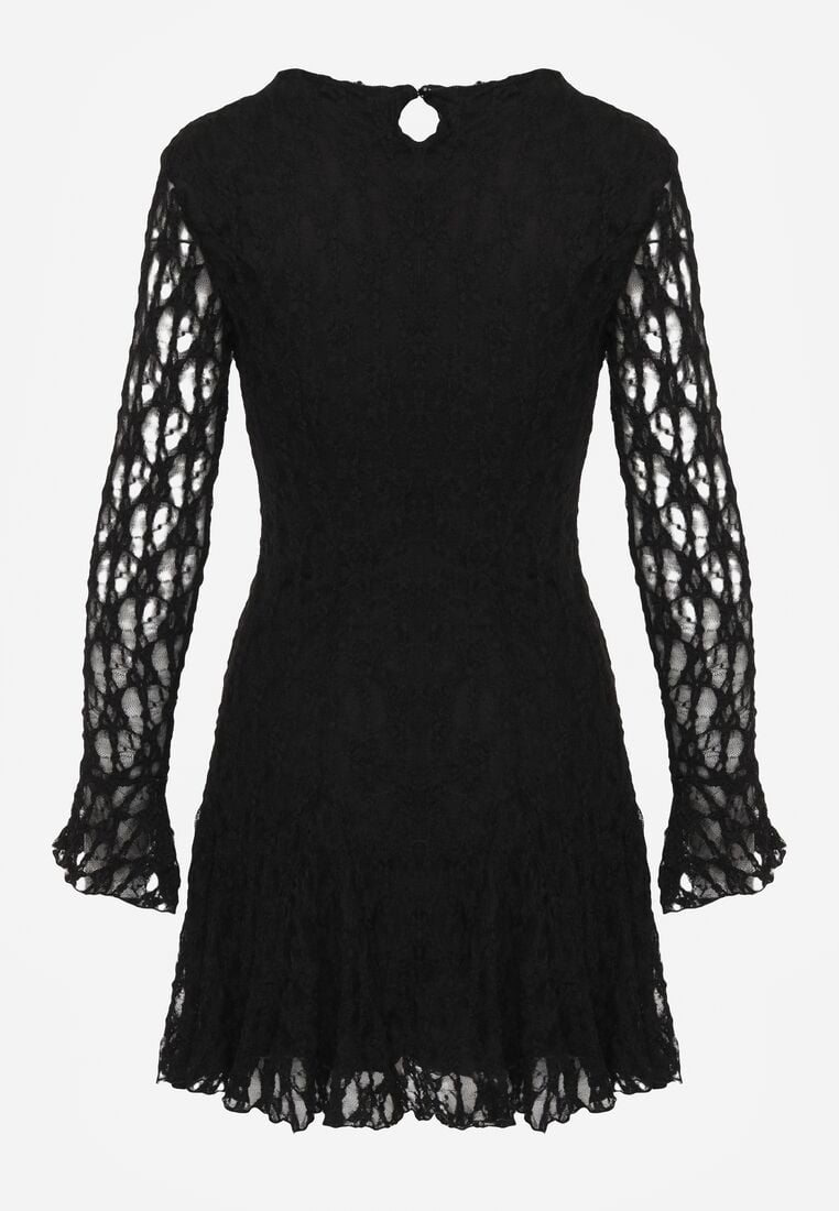 Czarna Sukienka Koronkowa z Rozkloszowanymi Rękawami Cinatea 7