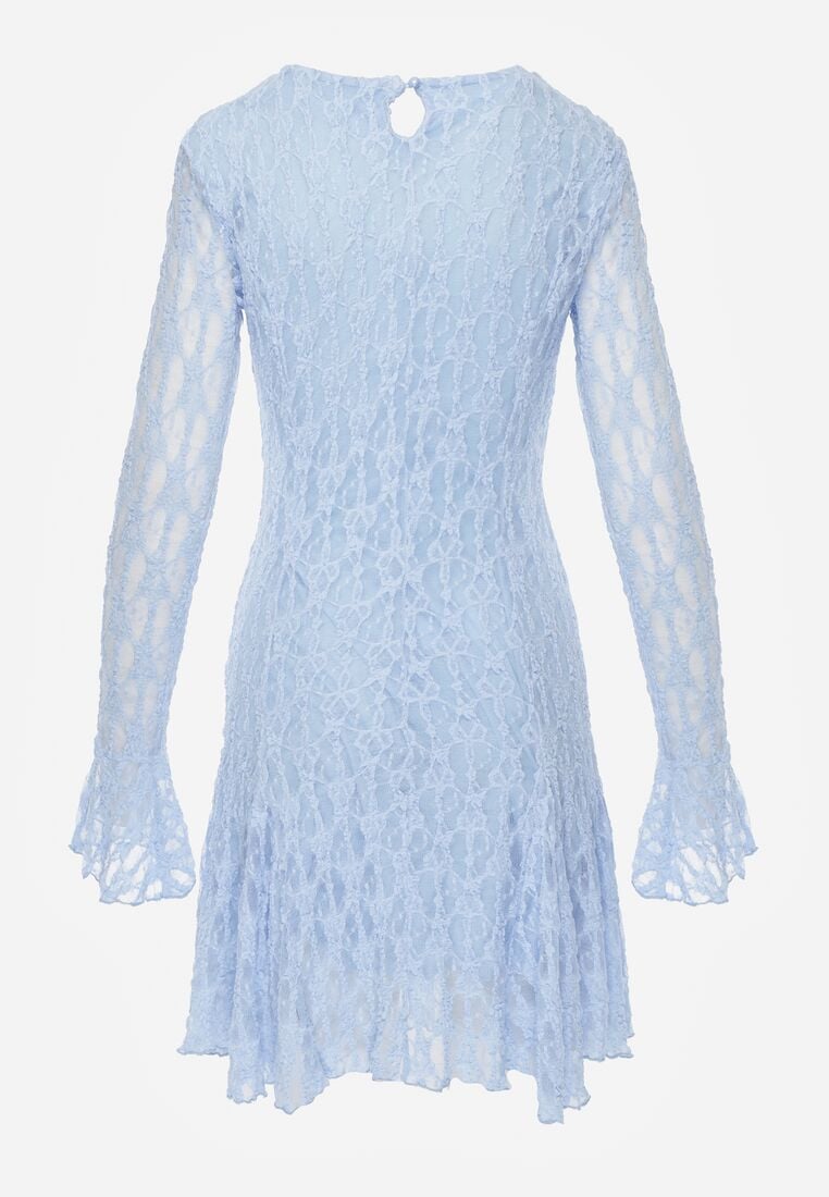 Niebieska Sukienka Koronkowa z Rozkloszowanymi Rękawami Cinatea 7