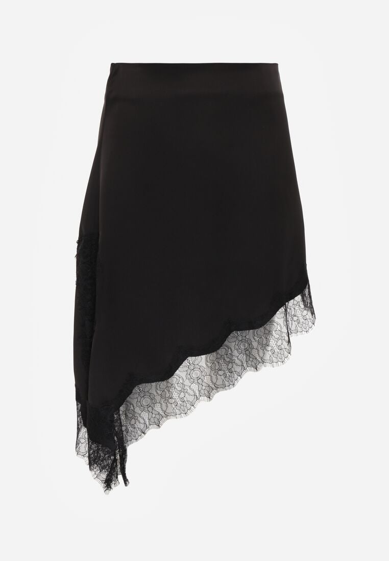 Czarna Satynowa Spódnica o Asymetrycznym Kroju z Koronką Arlivia 6