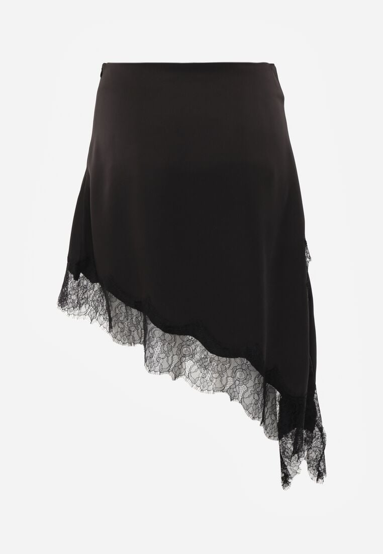 Czarna Satynowa Spódnica o Asymetrycznym Kroju z Koronką Arlivia 7