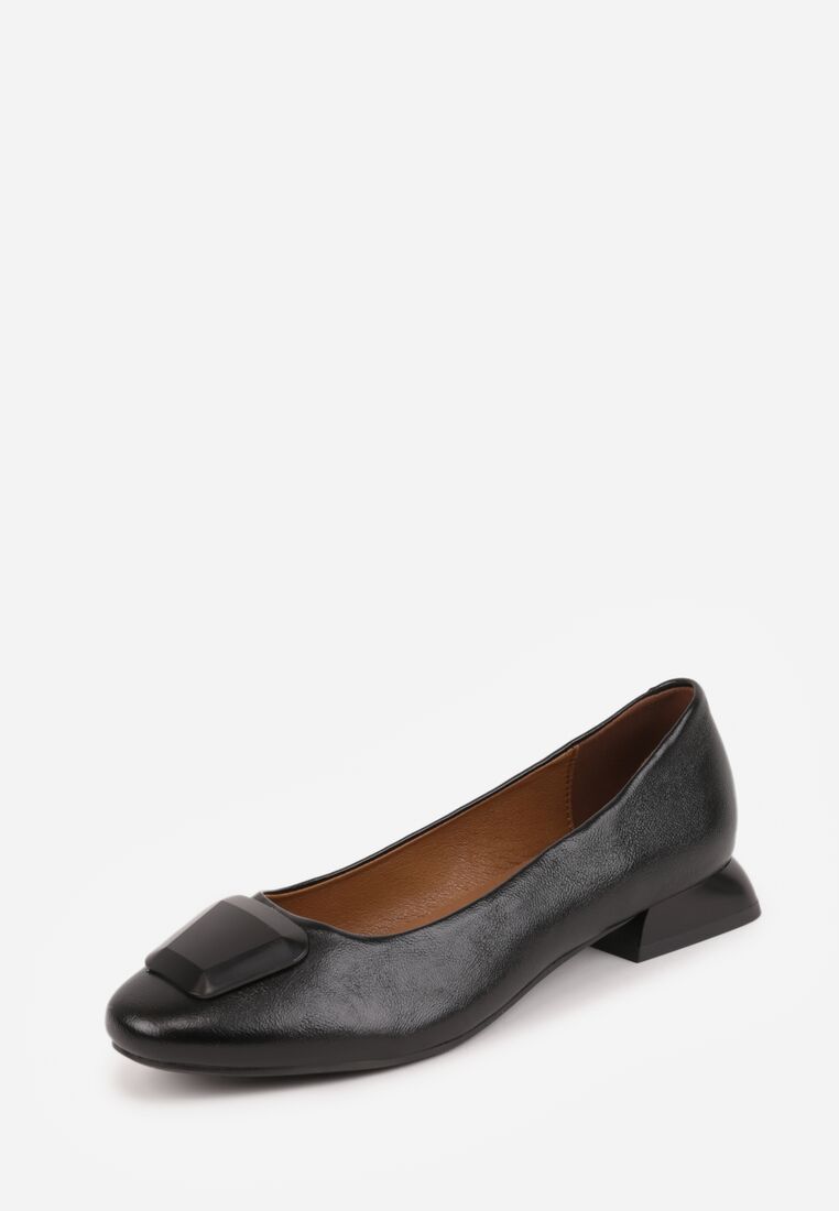 Czarne Czółenka na Niskim Obcasie z Elegancką Aplikacją i Skórzaną Wkładką Cezaline 5