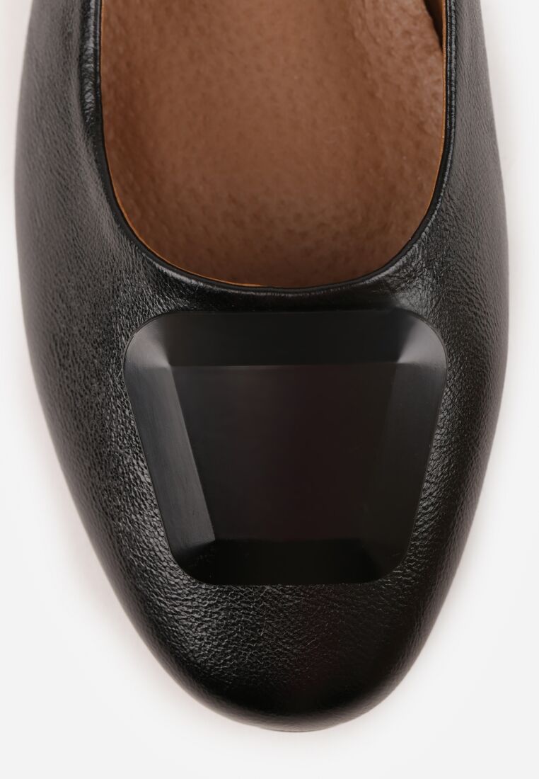 Czarne Czółenka na Niskim Obcasie z Elegancką Aplikacją i Skórzaną Wkładką Cezaline 8