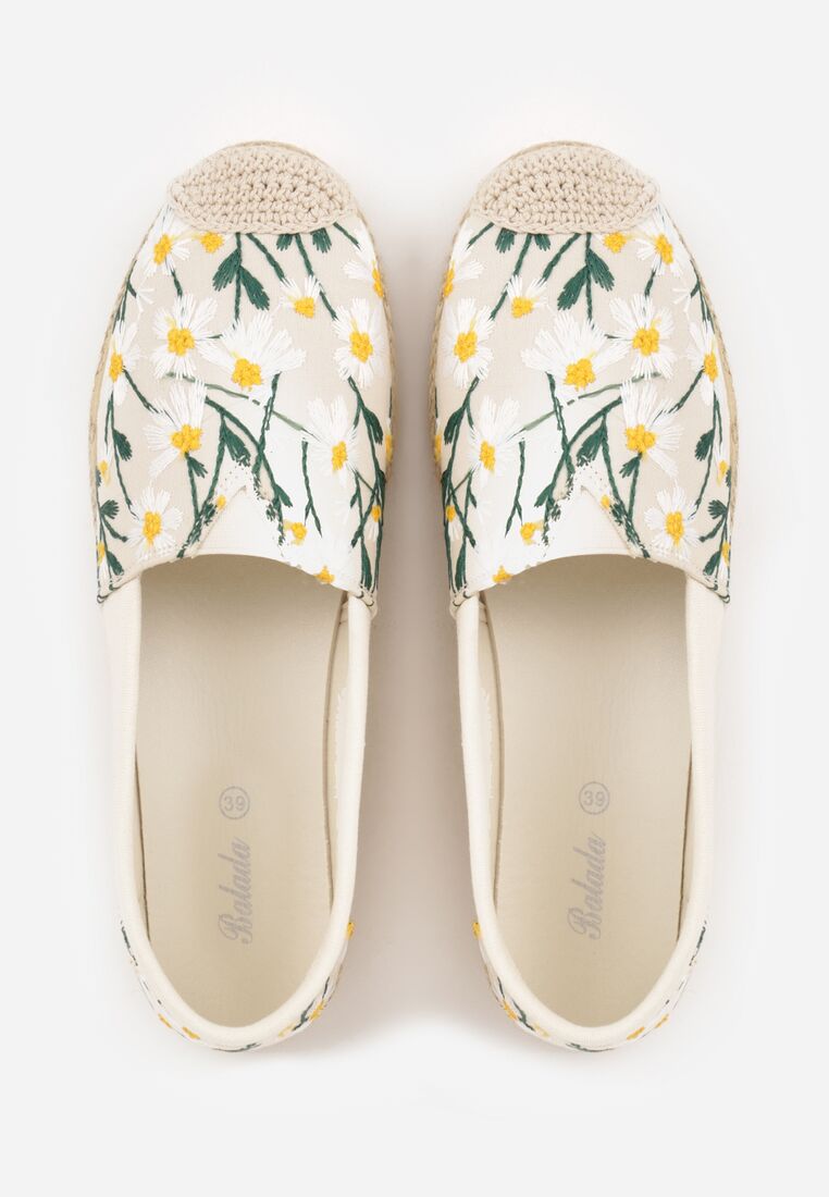 Beżowe Espadryle z Plecionką i Kwiatowym Haftem  Alenara 6