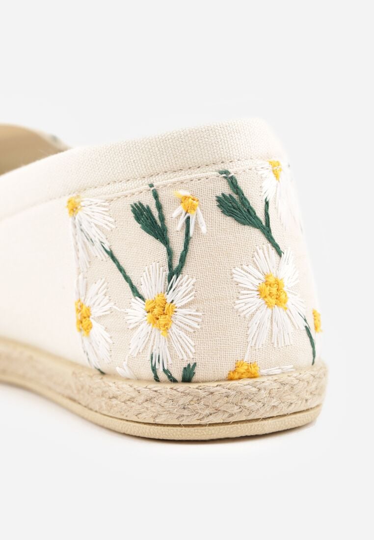 Beżowe Espadryle z Plecionką i Kwiatowym Haftem  Alenara 9