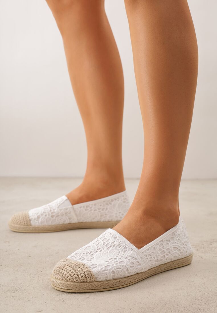 Białe Koronkowe Espadryle z Plecionką na Nosku Zynava 2
