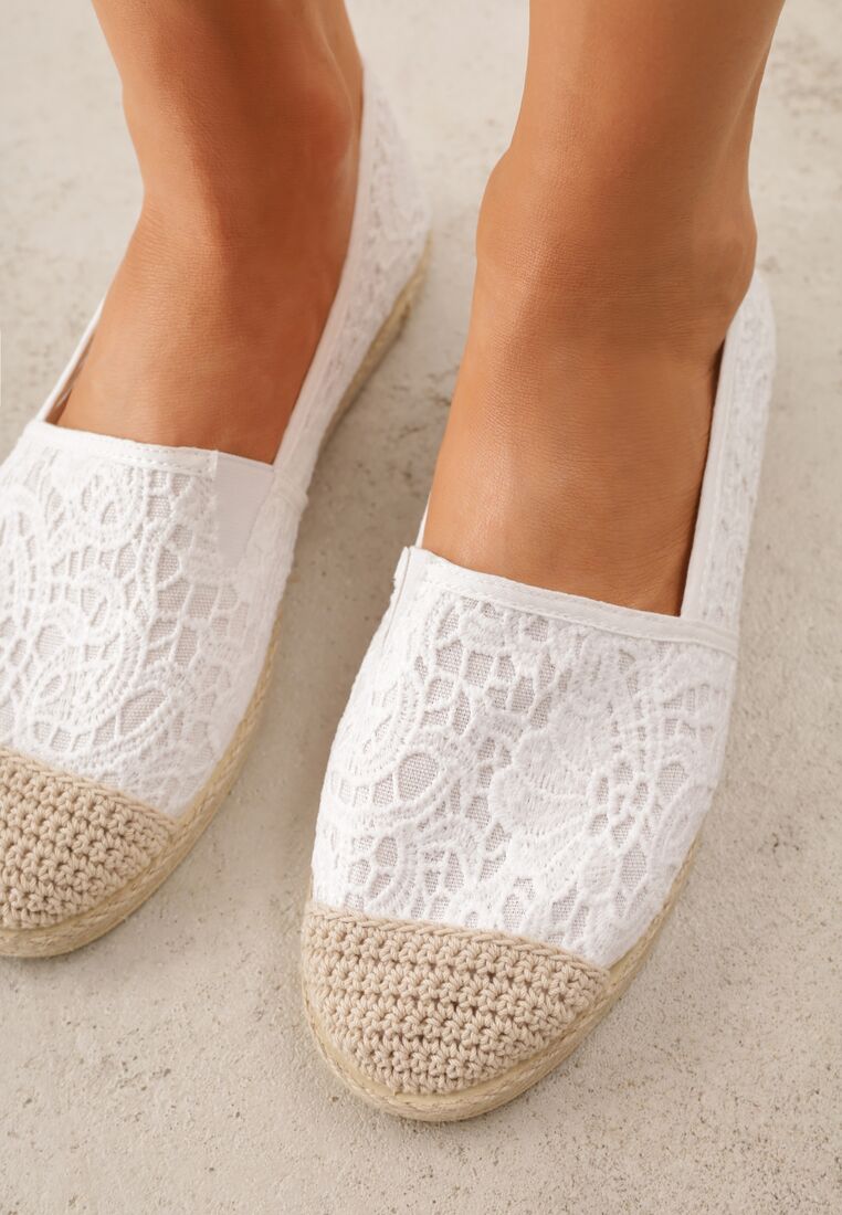Białe Koronkowe Espadryle z Plecionką na Nosku Zynava 3