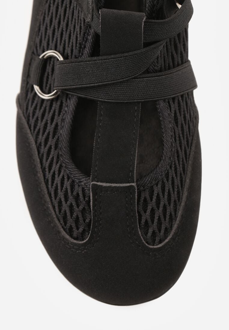 Czarne Siateczkowe Tenisówki w Stylu Balerinek z Paskiem na Rzep Talenate 8