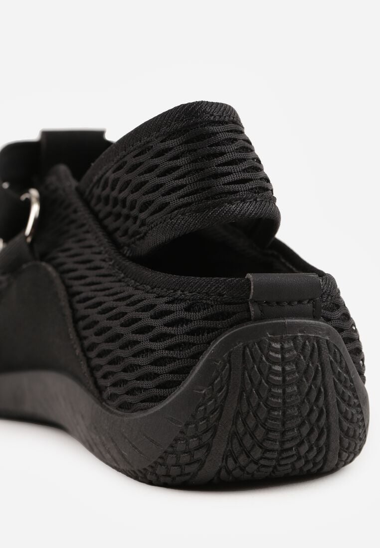 Czarne Siateczkowe Tenisówki w Stylu Balerinek z Paskiem na Rzep Talenate 9