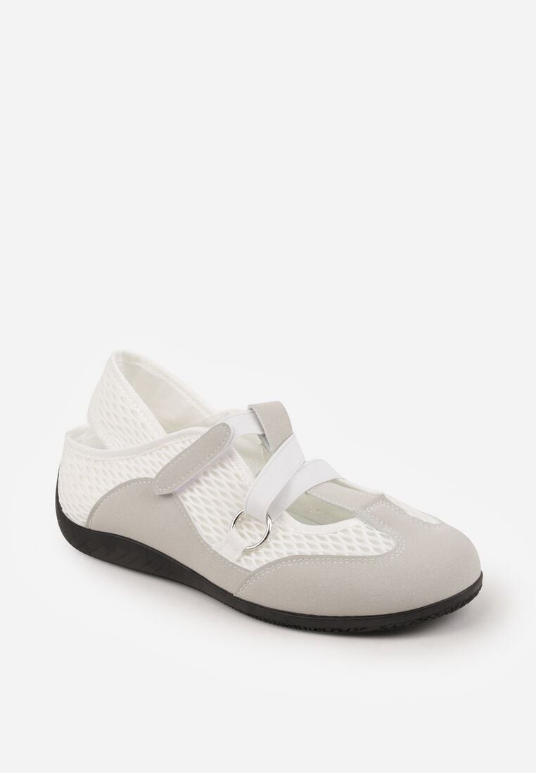 Szare Siateczkowe Tenisówki w Stylu Balerinek z Paskiem na Rzep Talenate 5